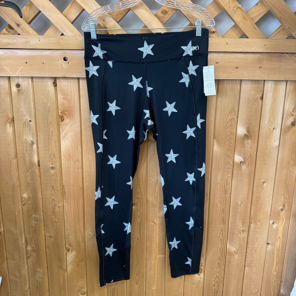 2xist Women’s Black/Grey  Leggings with Silver Star Print Size L/G